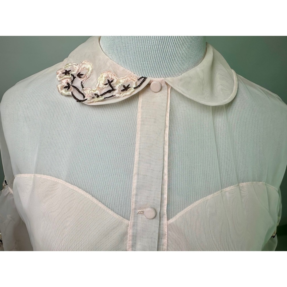 Eyeful by Ruth Flan Pink Nylon Organza Embroidered Dress Heart Neckline Vintage - Picture 9 of 11